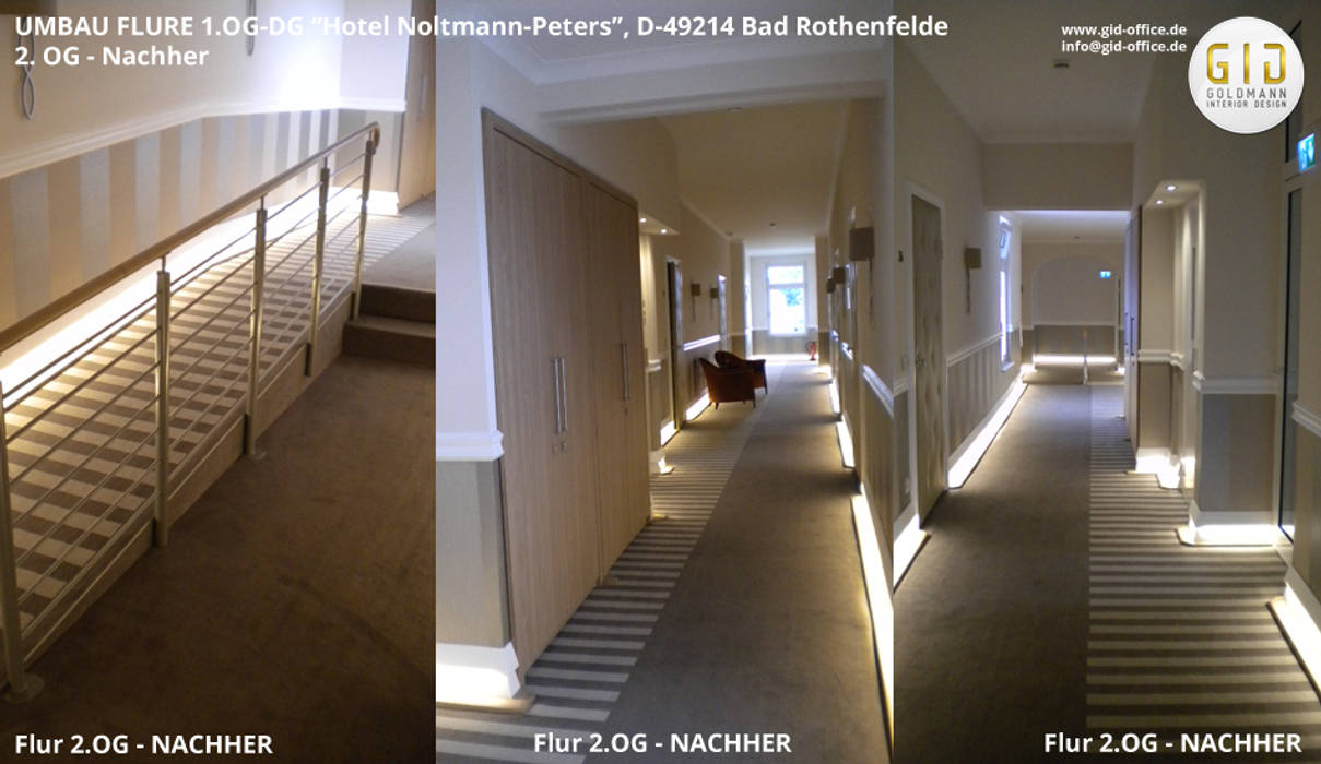 Innenarchitektonische Umgestaltung von Fluren im Hotel NP - Bad Rothenfelde, GID / GOLDMANN-INTERIOR-DESIGN GID / GOLDMANN-INTERIOR-DESIGN