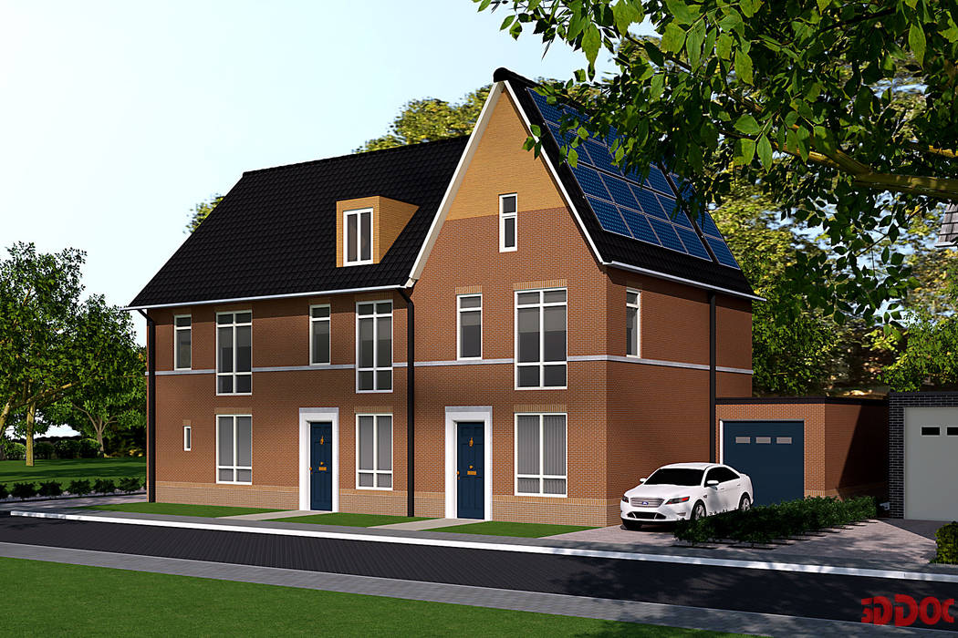 Drie onder 1 kap 3DDOC Meergezinswoning Stenen 3D, ontwerp, visualisatie, woning, exterieur, nieuwbouw