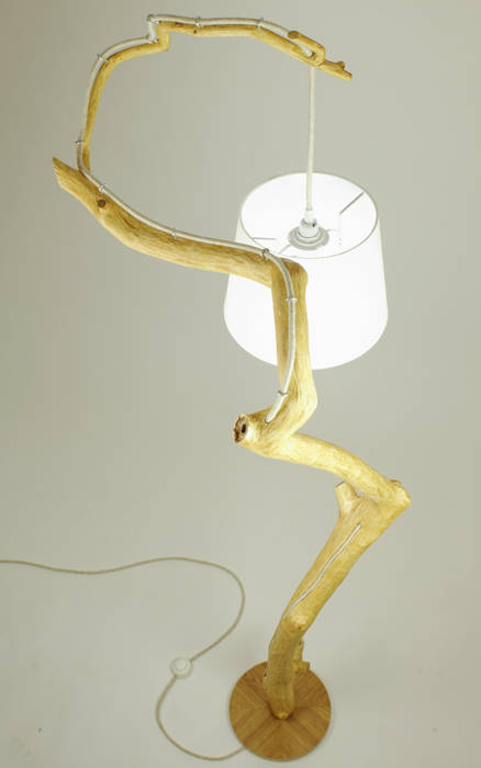 Floor lamp with natural oak branches, Art, wild oak Meble Autorskie Jurkowski Modern Living Room Wood Wood effect Lighting