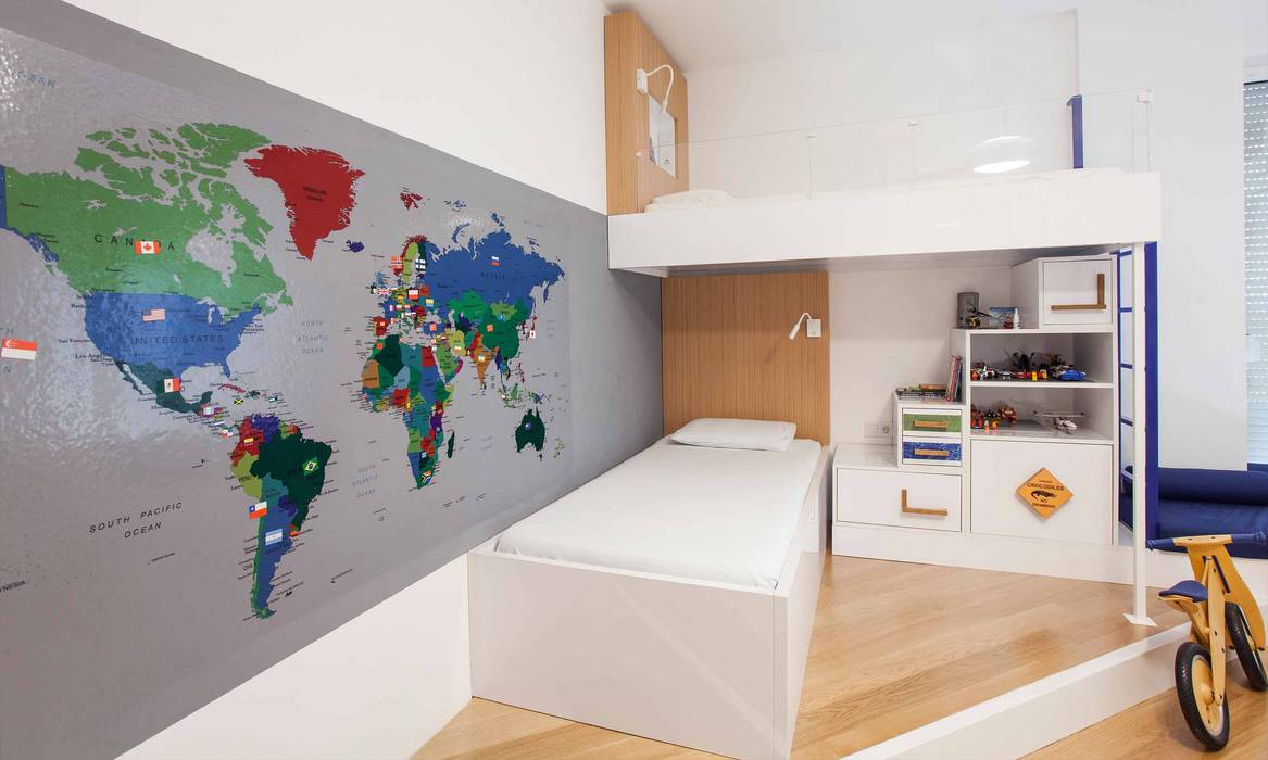 Hayretçi Kids Room, Pebbledesign / Çakıltașları Mimarlık Tasarım Pebbledesign / Çakıltașları Mimarlık Tasarım Modern Çocuk Odası ranza,erkek çocuk yatak odası,harita,çocuk odası,map
