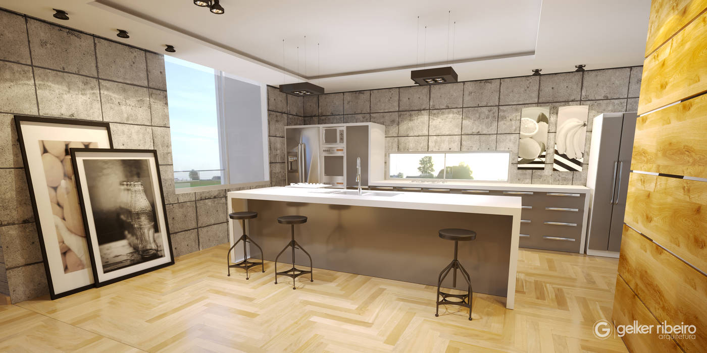 Cozinha em concreto simples e objetiva Gelker Ribeiro Arquitetura | Arquiteto Rio de Janeiro Armários e bancadas de cozinha Ferro/Aço Cozinha em ilha,cozinha,cerâmica concreto,bancada cozinha