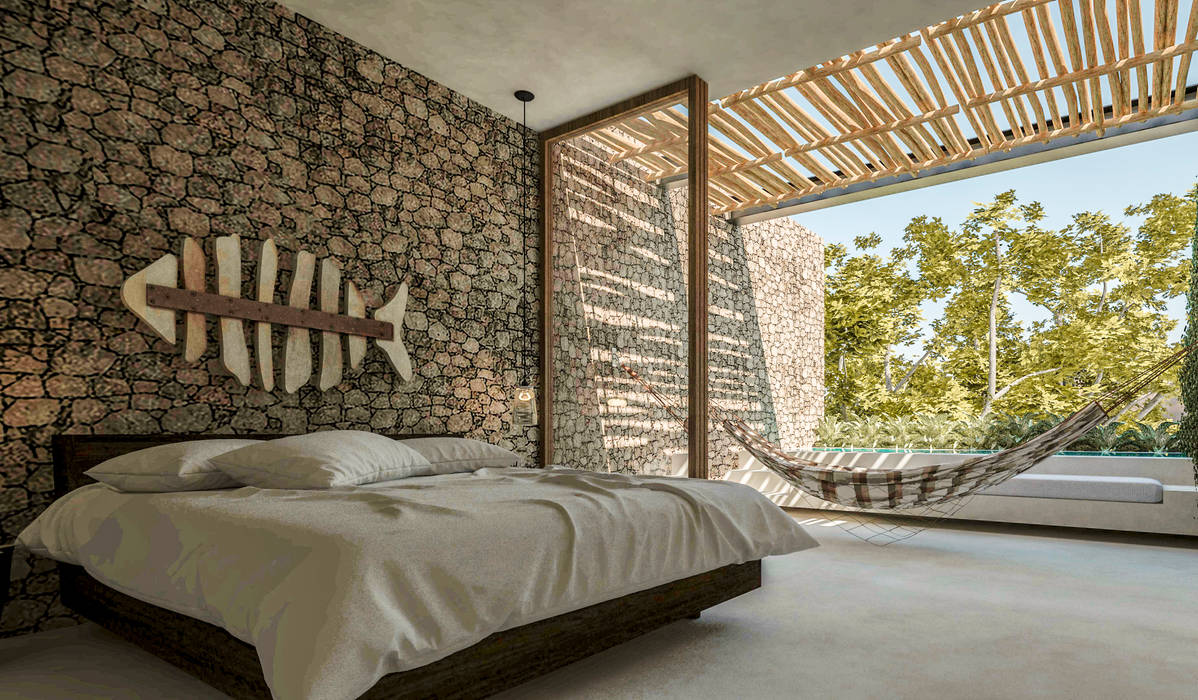 CASA GUARUMA, Obed Clemente Arquitectos Obed Clemente Arquitectos Phòng ngủ nhỏ Cục đá