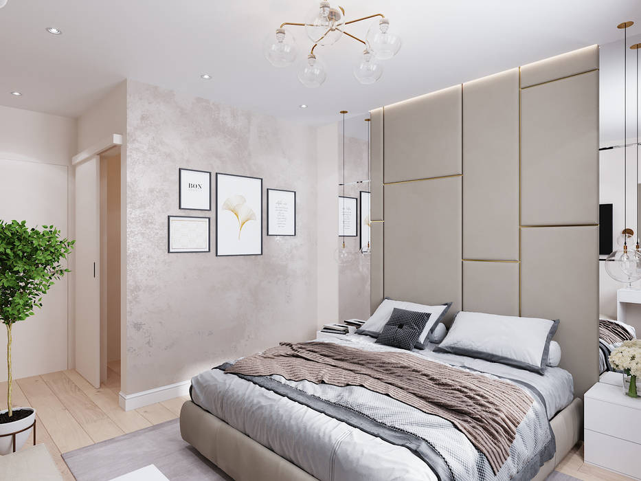 Дизайн - проект двухкомнатной квартиры 60 кв.м. Москва, CUBE INTERIOR CUBE INTERIOR Scandinavian style bedroom