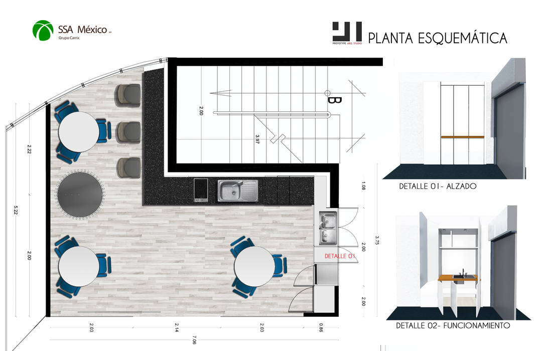 REMODELACION COCINETA OFICINAS, Prototype studio Prototype studio مساحات تجارية مكاتب ومحلات