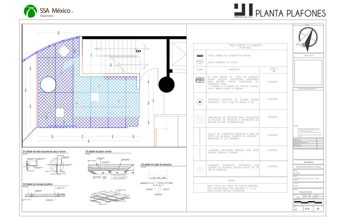 Propuesta de plafones Prototype studio Espacios comerciales plafon,cocina,cocina negra,iluminación de cocina,diseño,design,prototype,Oficinas y tiendas