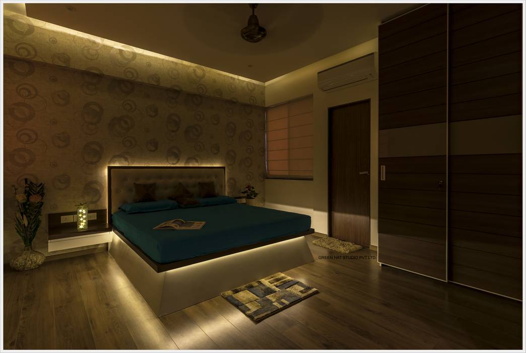 Masterbed room GREEN HAT STUDIO PVT LTD Modern Bedroom interior designer,architect,pune,greenhatstudio,masterbed room