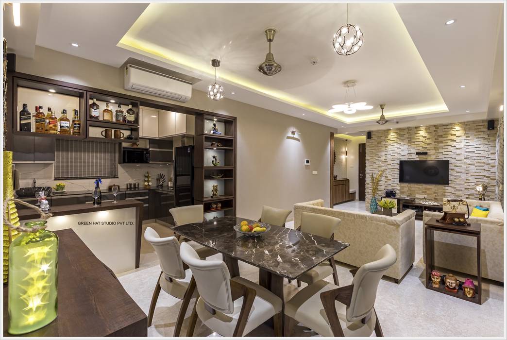 3BHK at Song of Joy, Pune, GREEN HAT STUDIO PVT LTD GREEN HAT STUDIO PVT LTD Comedores de estilo moderno