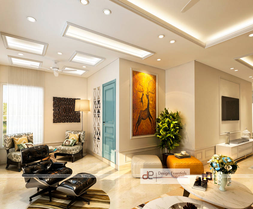 DDA flat at Rohini, Design Essentials Design Essentials Kolonyal Oturma Odası