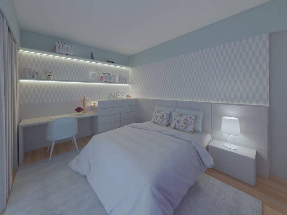 Quarto, Guimarães, MIA arquitetos MIA arquitetos Quartos modernos MDF Mobília,Propriedade,Conforto,Iluminação,Madeira,Luminária,Armação de cama,Design de interiores,Luminária,Almofada