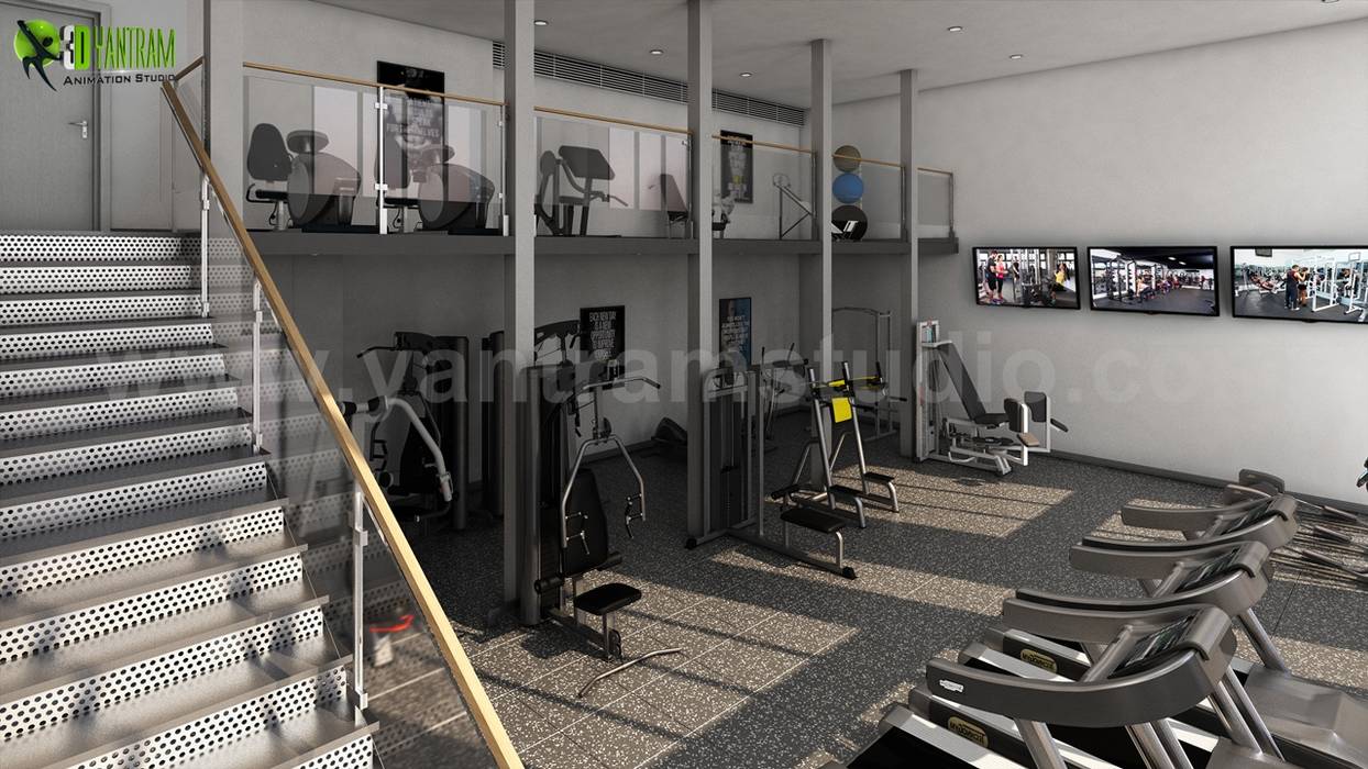 Modern 3D Interior Design Firm of Apartment with Gym Yantram Animation Studio Corporation Modern gym Wood Wood effect 3d interior designer,gym,firm,equipment,apartment,home gym,fancy,plan,Architectural Design,studio,services,rendering