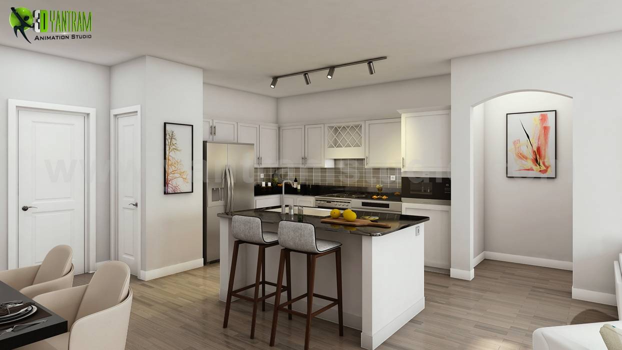 Best 3d Interior Design Firm Of Apartment With Kitchen Island