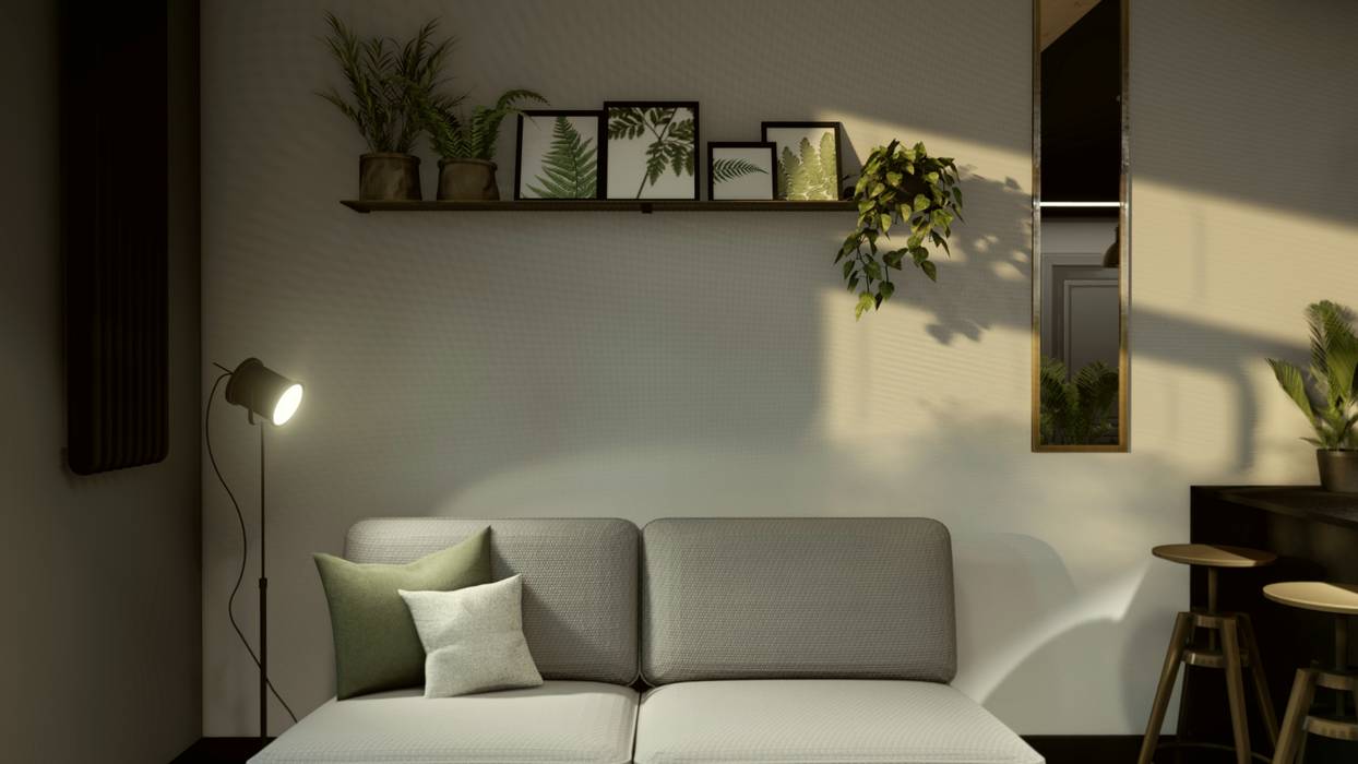 Projekt kawalerki w stylu nowoczesnym | b&w + drewno ...