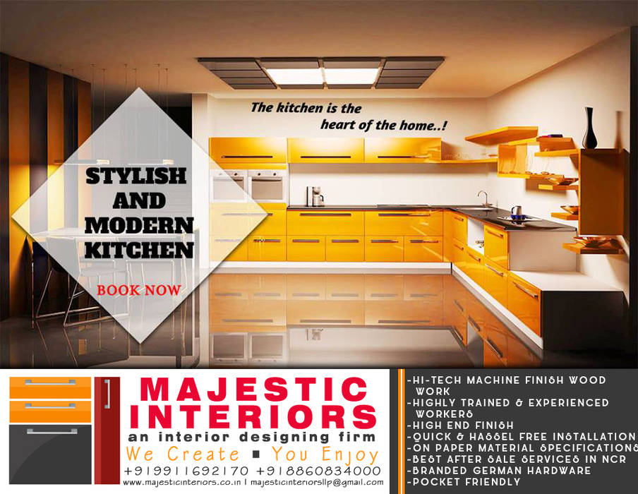 kitchen designs in faridabad, L SHAPE KITCHEN DESIGNS MAJESTIC INTERIORS | Best Interior Designers in Faridabad Built-in kitchens