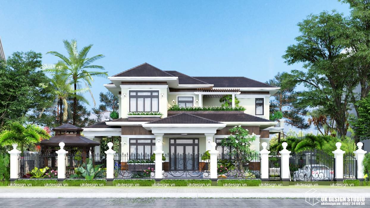 THIẾT KẾ BIỆT THỰ SÂN VƯỜN MÁI THÁI 500M2, UK DESIGN STUDIO - KIẾN TRÚC UK UK DESIGN STUDIO - KIẾN TRÚC UK Villas