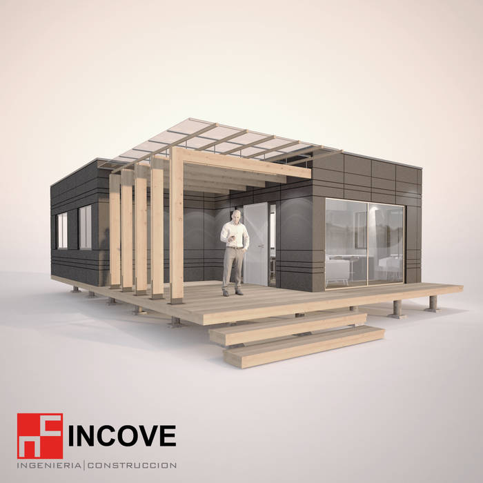 Vista exterior lateral Incove - Casas de madera minimalistas
