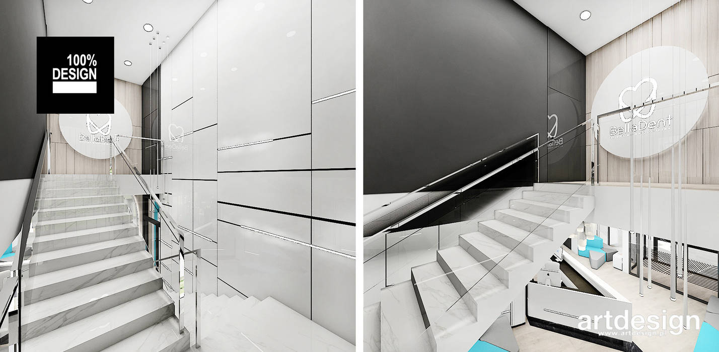projekt schodów w budynku kliniki ARTDESIGN architektura wnętrz Powierzchnie handlowe Kliniki