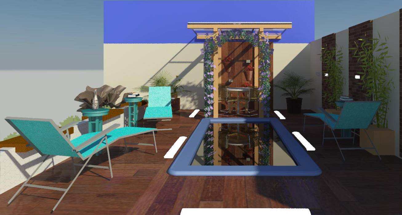 Vista Frontal - Dia - Madeira e bege TAFS interiores e 3D Casas modernas Madeira Efeito de madeira Acessórios e Decoração