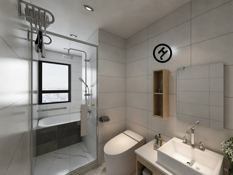 17坪北歐風兩房一廳-完成設計 homify 現代浴室設計點子、靈感&圖片 磁磚 镜子,下沉,财产,轻敲,卫浴洁具,浴室水槽,夹具,灯光,室内设计,浴室