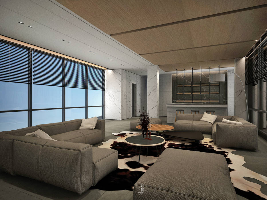 客廳規劃大片的落地窗 竹村空間 Zhucun Design 现代客厅設計點子、靈感 & 圖片