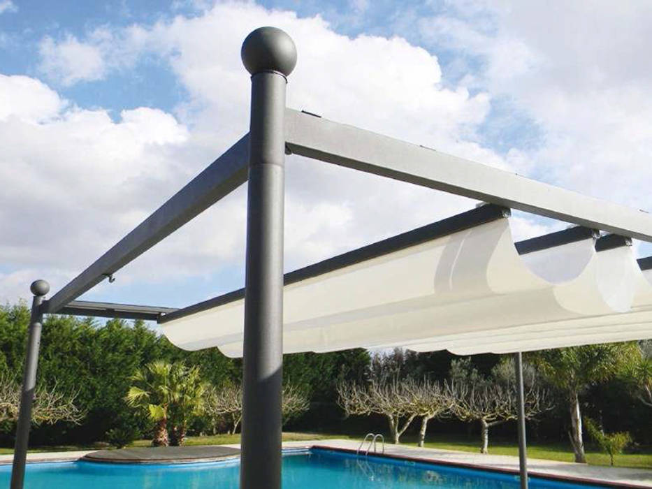 Pergola scorrevole METEXA SAS Piscina moderna Metallo pergole,pergotende,coperture,esterni,dehor,Piscine