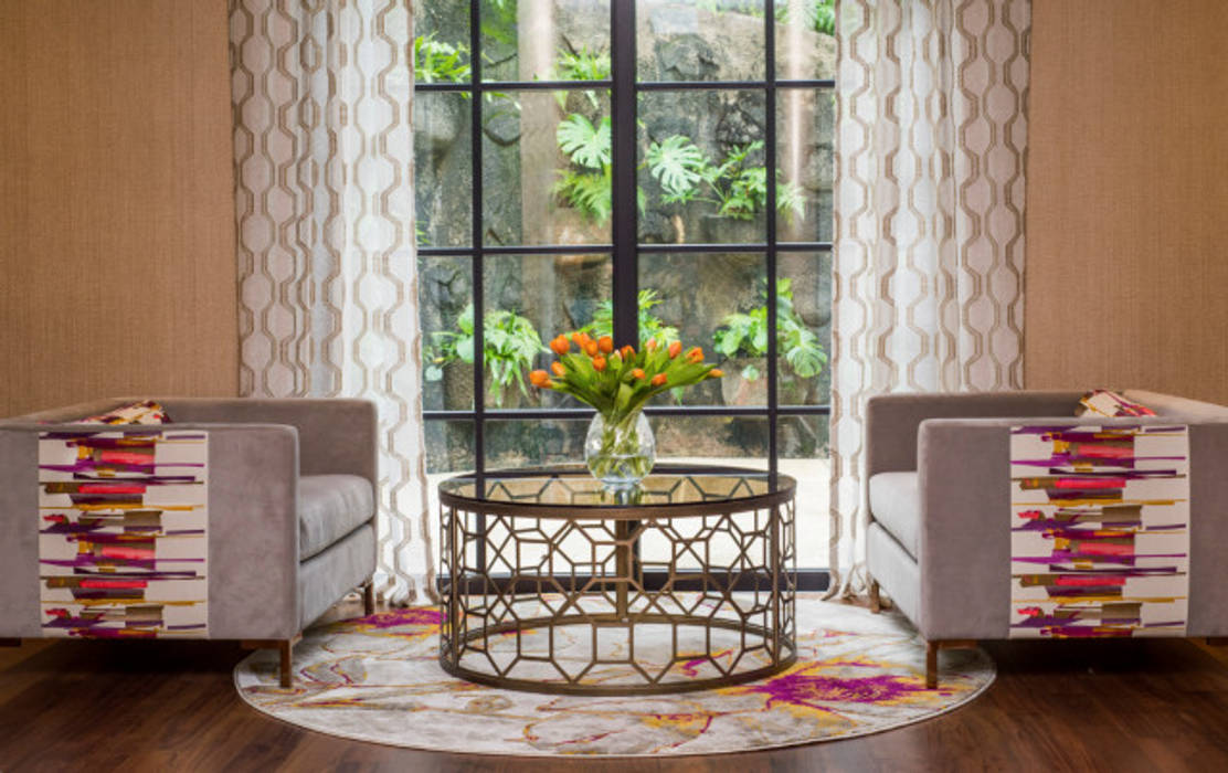 Coral colours in seating area Design Intervention Modern living room