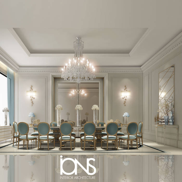 Dining Room Design in Classic French Style Interiors, IONS DESIGN IONS DESIGN غرفة السفرة رخام design,luxury,top interior,trends,2019,New Year,Qatar,Saudi,Dubai,USA,interior design,home decorations