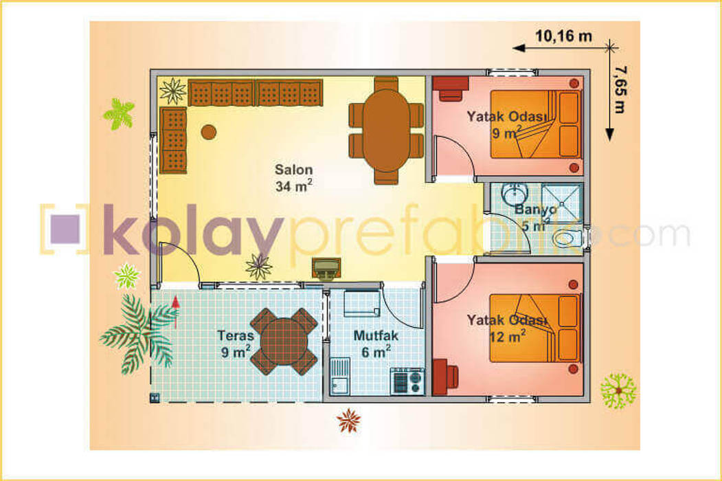 78 m2 Prefabrik Ev (2+1), PREFABRICATED HOUSES BUILDINGS | KOLAY PREFABRIK PREFABRICATED HOUSES BUILDINGS | KOLAY PREFABRIK Rumah prefabrikasi MDF