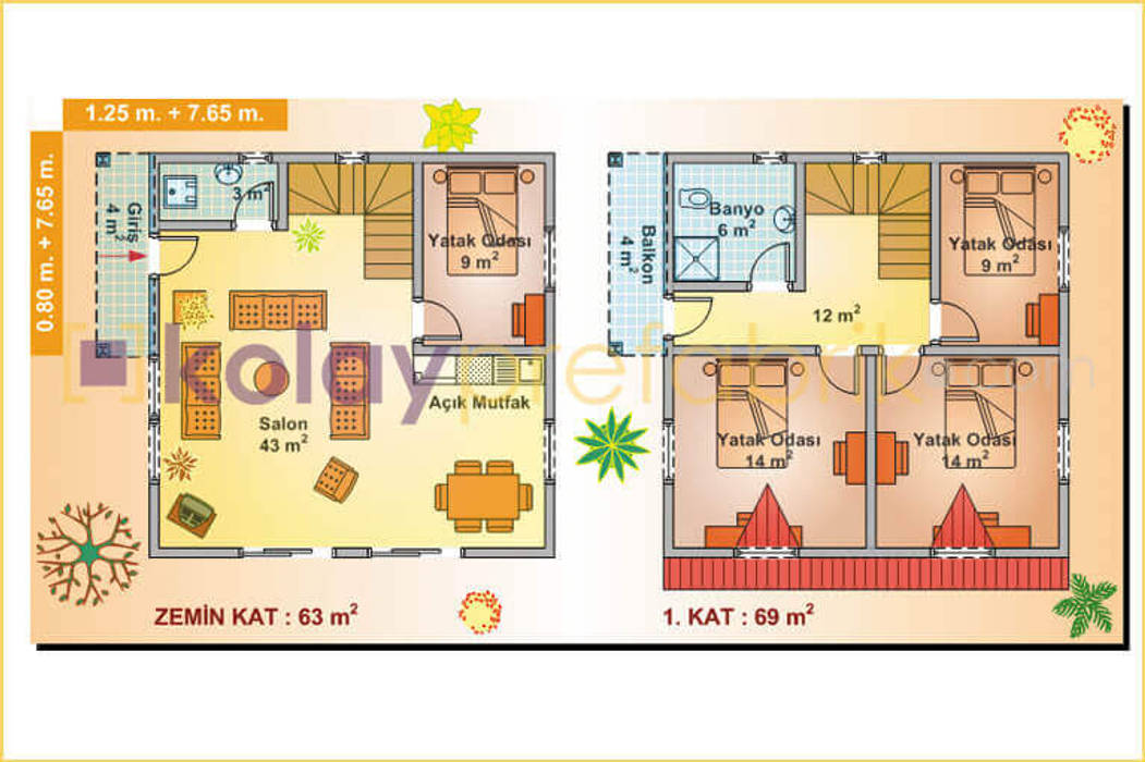 50 metrekare ev planı