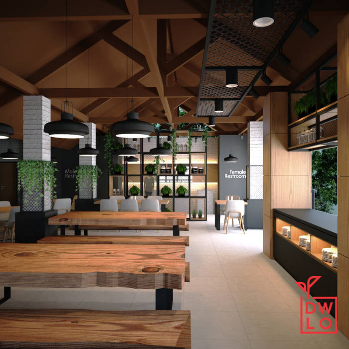 Mudita Riverside, Dwello Design Dwello Design Ruang Komersial Kayu Lapis Restoran