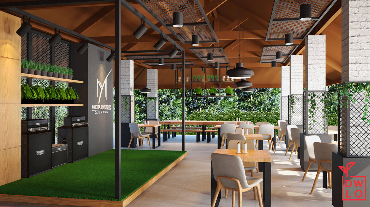 Mudita Riverside, Dwello Design Dwello Design Ruang Komersial Kayu Lapis Restoran