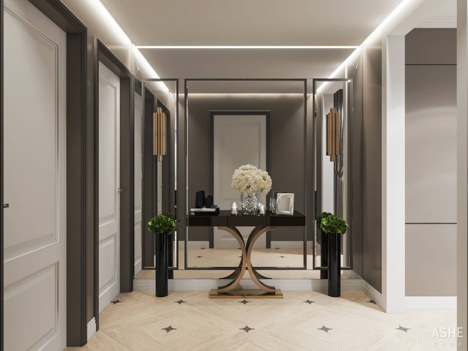 Квартира на Краснодонской, Студия авторского дизайна ASHE Home Студия авторского дизайна ASHE Home Eclectic style corridor, hallway & stairs