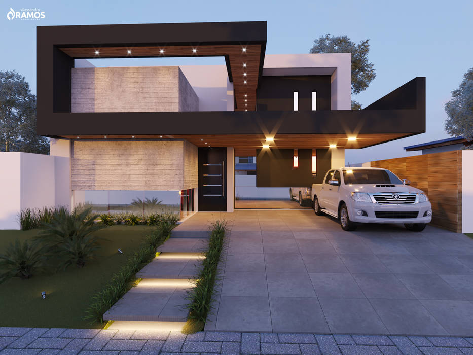 Residencia A, Studio Alessandro Ramos Arquitetura Studio Alessandro Ramos Arquitetura منازل التراس أسمنت