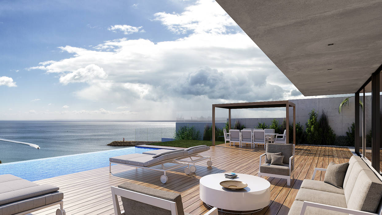 CASA SP1 - Moradia em Sesimbra, Traçado Regulador. Lda Traçado Regulador. Lda Infinity pool Concrete