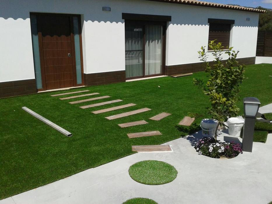 Antes y después de poner césped artificial, Albergrass césped tecnológico Albergrass césped tecnológico Jardin avant