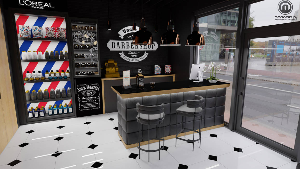 Barbershop, MOONFIELD STUDIO MOONFIELD STUDIO Espacios comerciales Centros comerciales