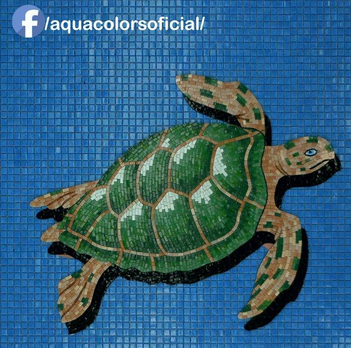 F-16-100 Tortuga De Mosaico Veneciano Aquacolors / Moretti A&D Piscinas de estilo mediterráneo Piscinas