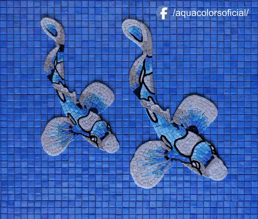 F-03A-48-60 Peces Koi Azules De Mosaico Veneciano Aquacolors / Moretti A&D Piscinas de estilo mediterráneo Albercas