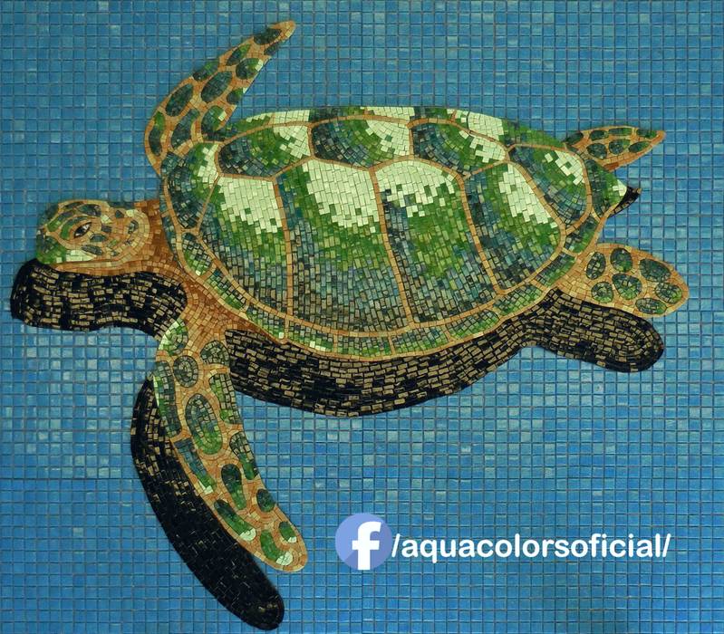 F-25-115 Tortuga De Mosaico Veneciano Aquacolors / Moretti A&D Piscinas de estilo mediterráneo Albercas