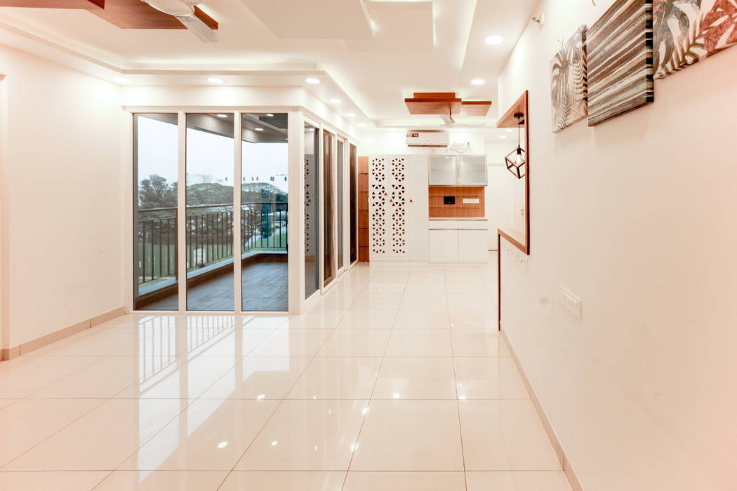 View of the Dining Room from the Entrance Studio Ipsa Modern dining room dining area,dining room,balcony,wooden panelling,puja unit,crockery unit,modern design