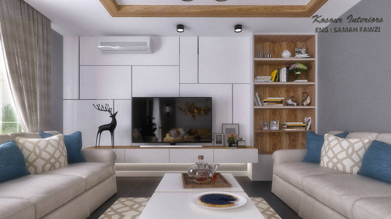 تصميم ريسيبشن بشقة في كومباوند, KOSOUR INTERIORS KOSOUR INTERIORS Mediterranean style living room