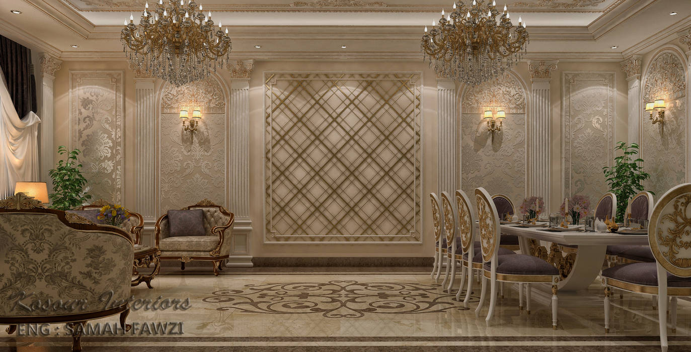 تصميم صالة ضيوف بدولة الكويت , KOSOUR INTERIORS KOSOUR INTERIORS منزل عائلي كبير