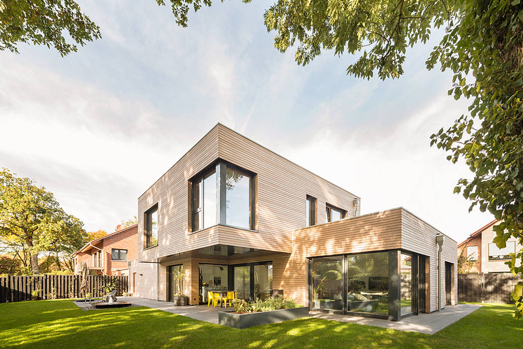 Ansicht Gartenansicht Hellmers P2 | Architektur & Projekte Einfamilienhaus Holzfassade, Einfamilienhaus, modern, residential, wood