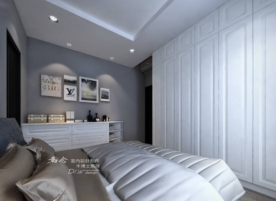 主臥，古典線板門片 木博士團隊/動念室內設計制作 Classic style bedroom Engineered Wood Transparent