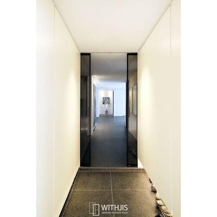 싱크로 슬라이딩도어, synchronized slide move, 양개슬라이딩도어, WITHJIS(위드지스) WITHJIS(위드지스) Modern corridor, hallway & stairs Aluminium/Zinc