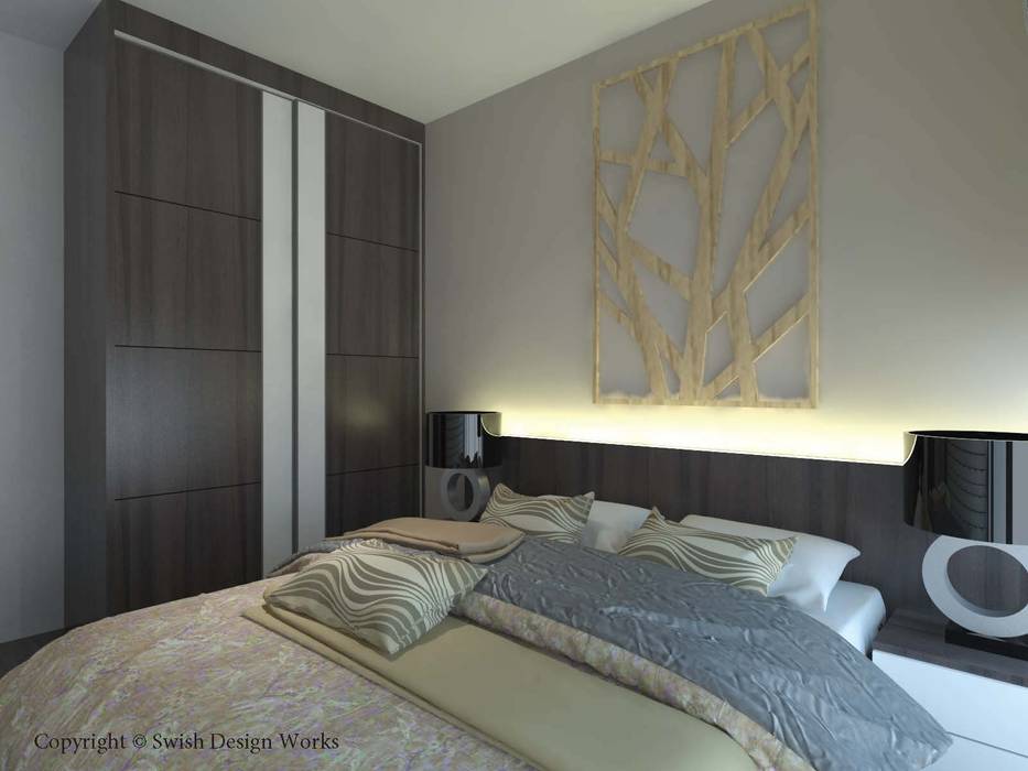 Master bedroom with closed wardrobe Swish Design Works Small bedroom