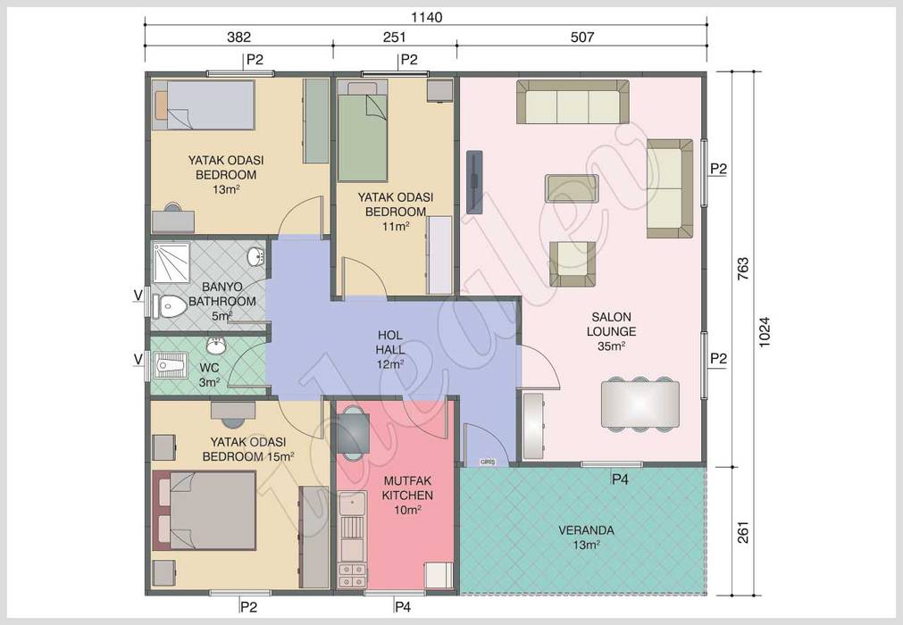 4+1 kampanyalı prefabrik ev 117 m² i̇deal ev (prefabrik evim) modern