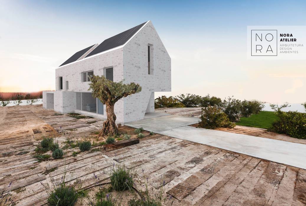 Casa das Oliveiras, Nora Atelier Nora Atelier Casas minimalistas Plantar,Céu,Lote de terra,Construção,Superfície da estrada,Nuvem,Grama,Área rural,Paisagem,Fachada