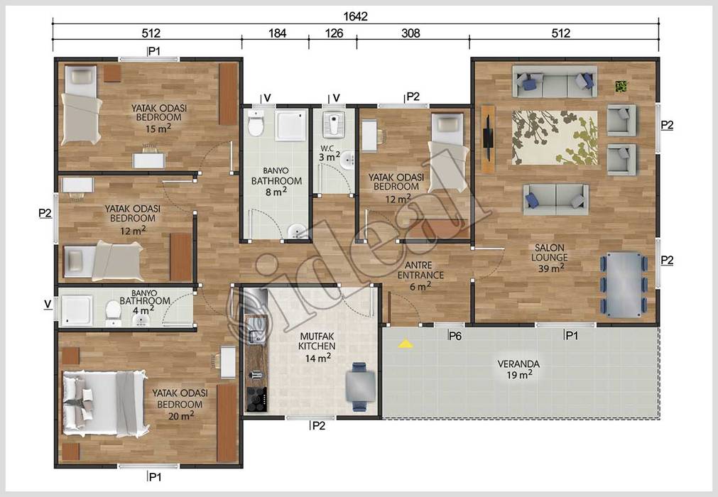 Prefabrik Ev 166 m², İdeal Ev (Prefabrik Evim) İdeal Ev (Prefabrik Evim) Nhà thép tiền chế OSB