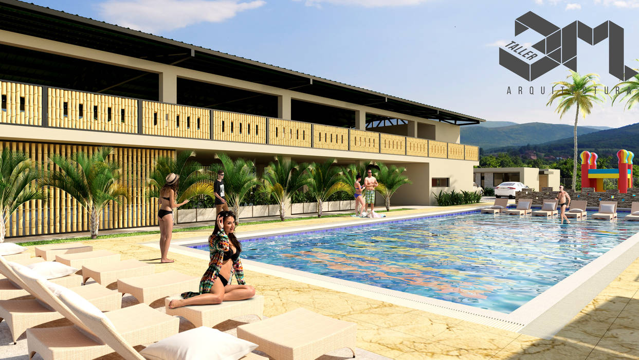 Piscina Anzoátegui - Tolima (Colombia) Taller 3M Arquitectura & Construcción Piscinas de jardín Piedra piscinas,recreacion,finca,saloneventos,salonsocial