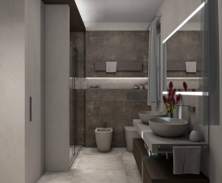 Bagno moderno piastrelle chiare e scure, Fratelli Pellizzari spa Fratelli Pellizzari spa Modern style bathrooms Tiles